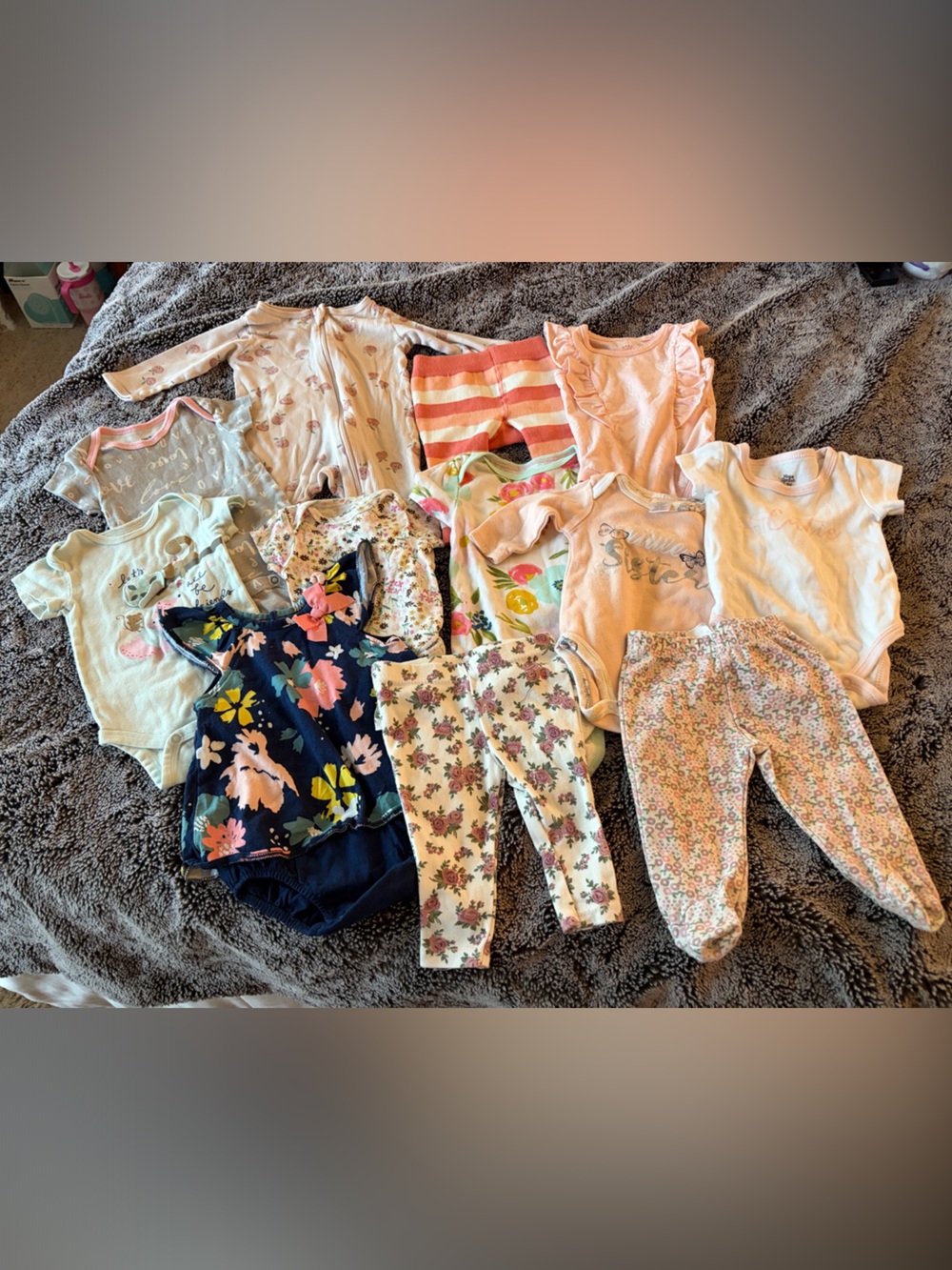 Baby Girls Mixed Outfit Bundle in Pink, Peach, Navy & Floral 12 pieces 0-3months